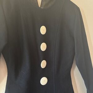 Chic Black Long Sleeve Dress with White Buttons